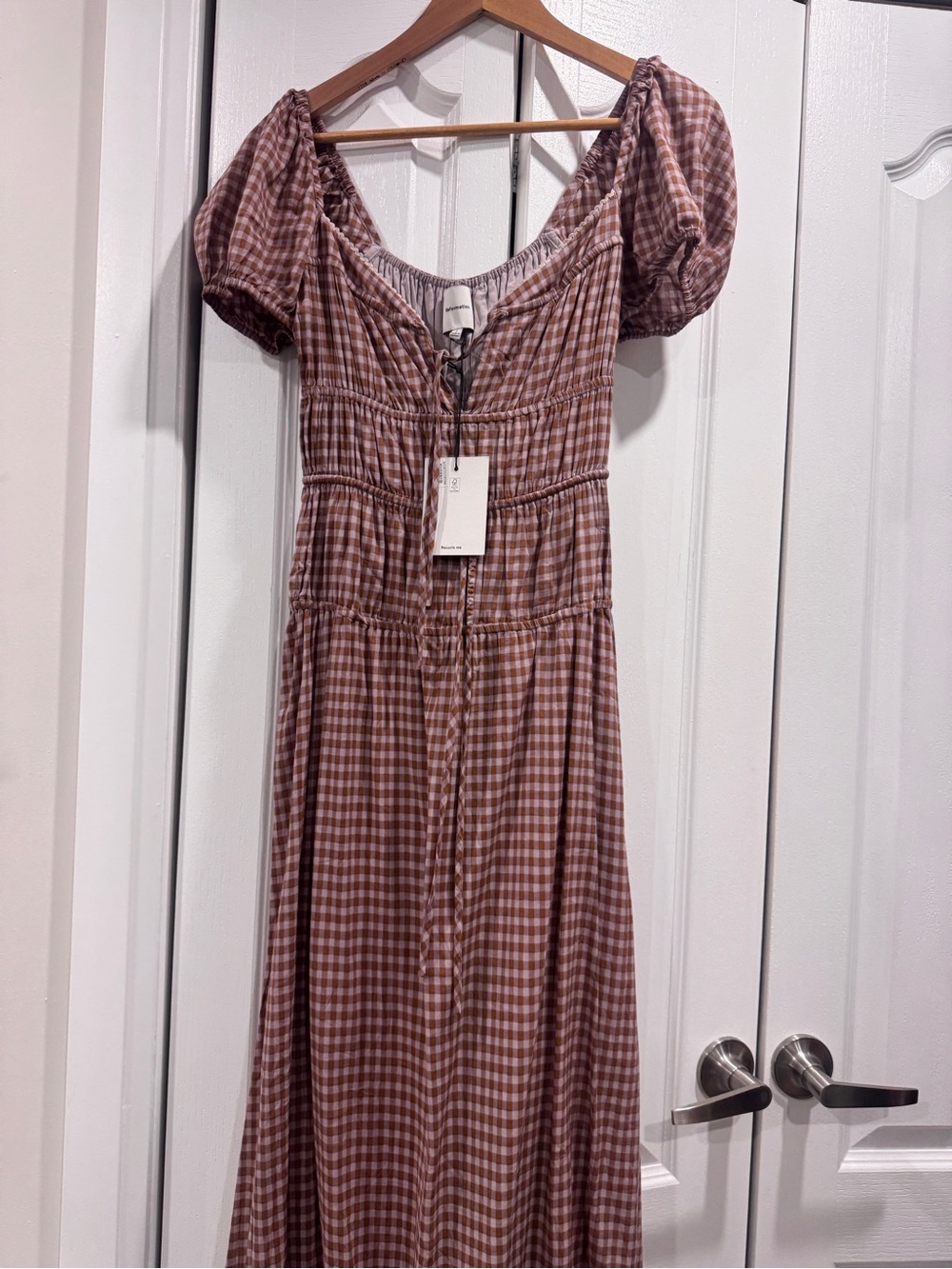 Reformation Mauve Gingham Puff-Sleeve Maxi Dress